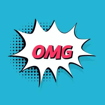 Comic style text, OMG sound effect, speech bubble, pop art advertisement, vector Stock Illustration