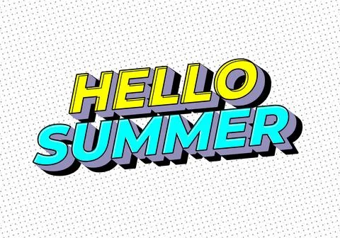 Comic style text reading hello summer in bright yellow and aqua with long d.. イラスト素材