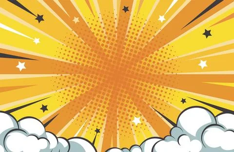 Comic style vector background with clouds Stock Illustration