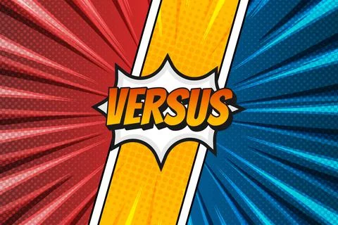 Comic Style Versus Screen Split Background in Red Yellow and Blue 스톡 일러스트