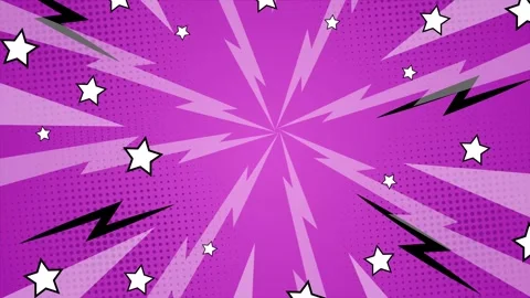 Comic style with vibrant colors and explosive design on purple background Stock Footage 293045379