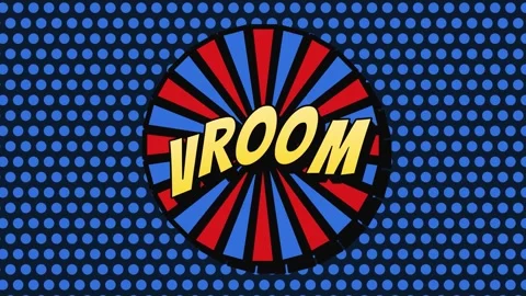 Comic style vroom text floating on moving blue halftone dots Stock Footage 337268488