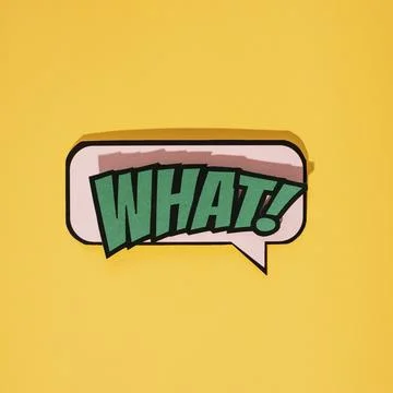 Comic style what cartoon expression text yellow background Stock Photos