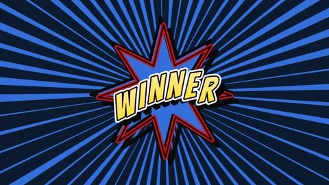 Comic style winner text floating on rotating blue radial background Stock Footage 336810657