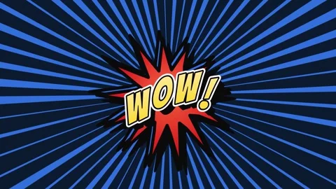 Comic style wow text floating on rotating blue radial background Stock Footage 337608688