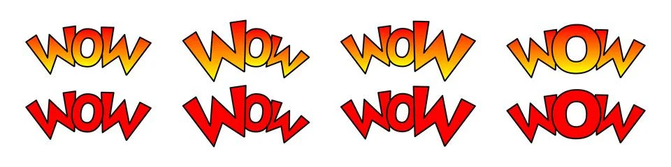 Comic style WOW text set. Vector illustration isolated on white background. イラスト素材