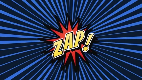 Comic style zap text floating on rotating blue radial background Stock Footage 337268526