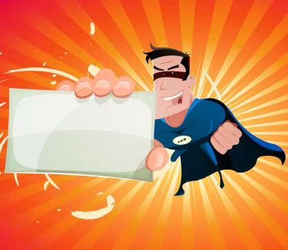 Comic Super Hero Holding Sign Stock Illustration