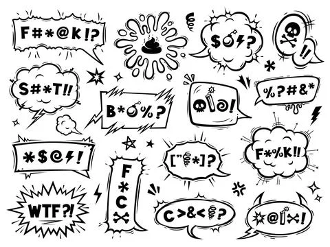 Comic swear speech bubbles, expletive curse words 库存插图