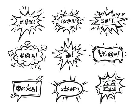 Comic swear speech bubbles. Hate angry talk clouds Stock Illustration