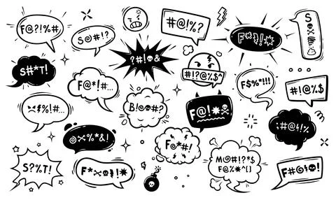 Comic swear speech bubbles, hate angry talk set Stock Illustration