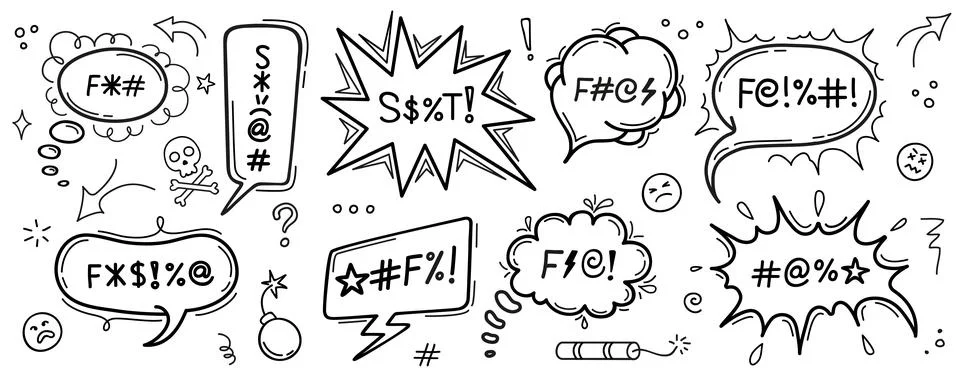 Comic swear speech bubbles, hate talk curse words 스톡 일러스트