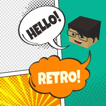 Comic template element with speech bubble halftone art Illustrazione stock