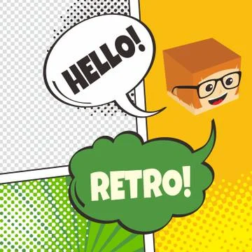 Comic template element with speech bubble halftone art Illustrazione stock