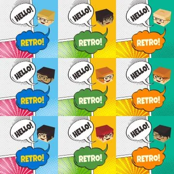 Comic template element with speech bubble halftone art Illustrazione stock