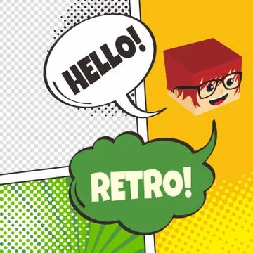 Comic template element with speech bubble halftone art Illustrazione stock