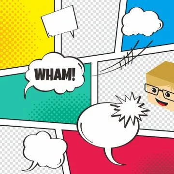 Comic template element with speech bubble halftone art Illustrazione stock