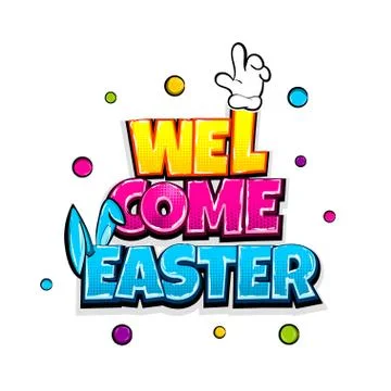 Comic text advertise Happy Easter bunny Stock Illustration