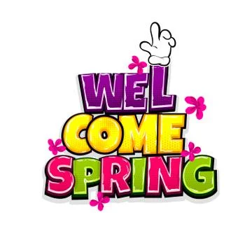 Comic text advertise hello spring Illustrazione stock