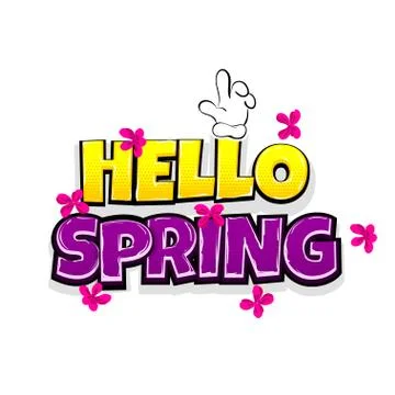 Comic text advertise hello spring Illustrazione stock