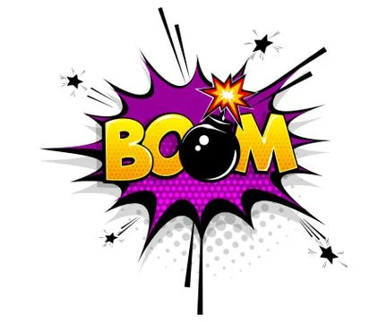Comic text boom bomb speech bubble pop art style Stock Illustration