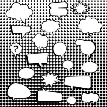 Comic text boxes with elements and dot pattern vector illustration 스톡 일러스트