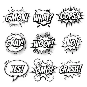 Comic text bubbles vector isolated sketch icons set Stock Illustration