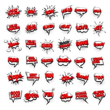 Comic text collection sound effects pop art style Stock Illustration