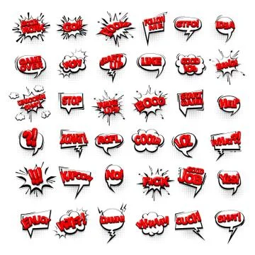 Comic text collection sound effects pop art style Stock Illustration