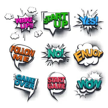 Comic text collection sound effects pop art style Stock Illustration