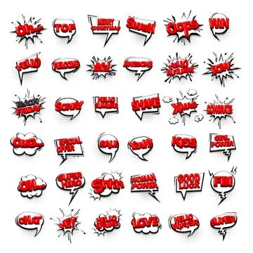 Comic text collection sound effects pop art style Stock Illustration