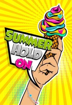 Comic text ice cream break time pop art Stock Illustration