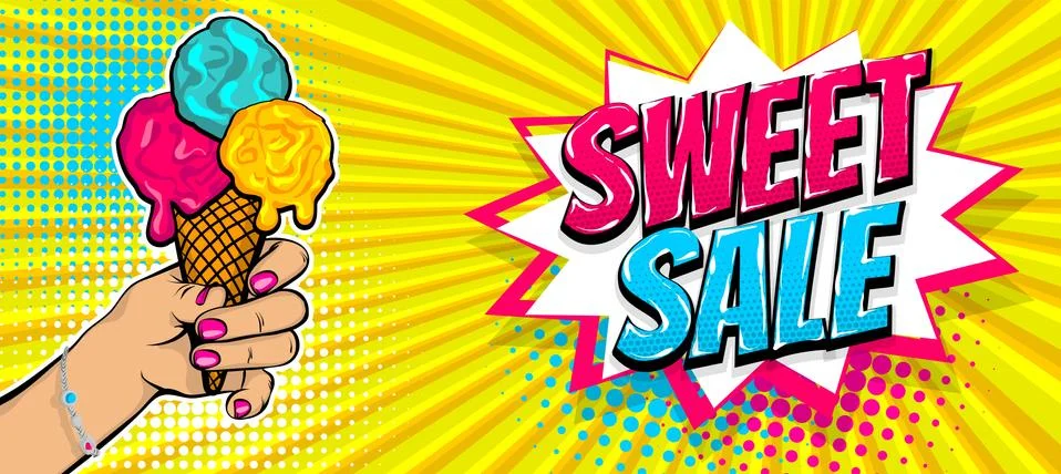 Comic text ice cream sweet sale pop art Stock Illustration