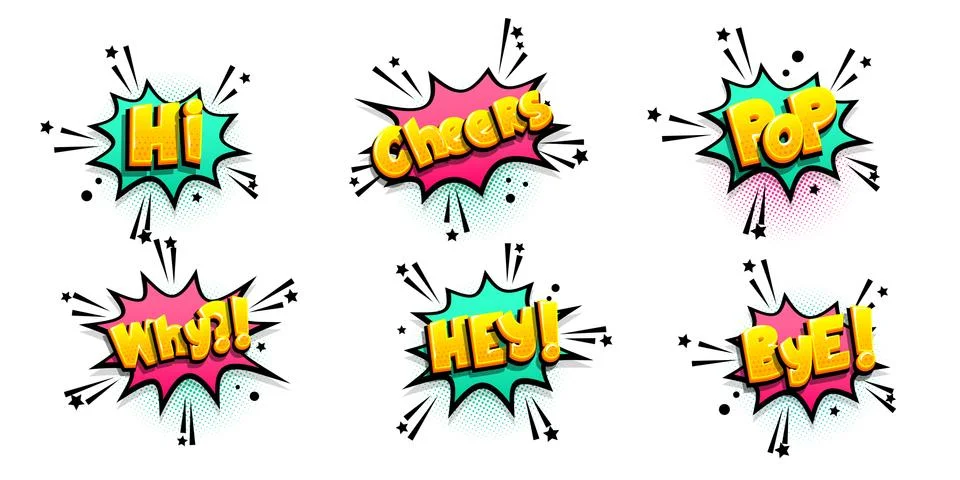 Comic text speech bubble pop art style Stock Illustration