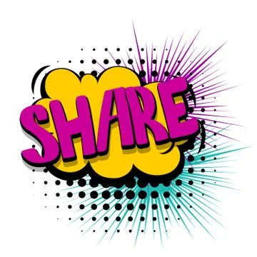 Comic text speech bubble share web link Stock Illustration