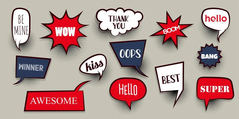 Comic text speeech bubble pop art Stock Illustration