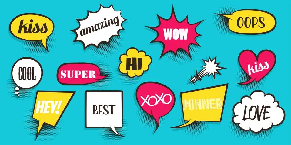 Comic text speeech bubble pop art Stock Illustration