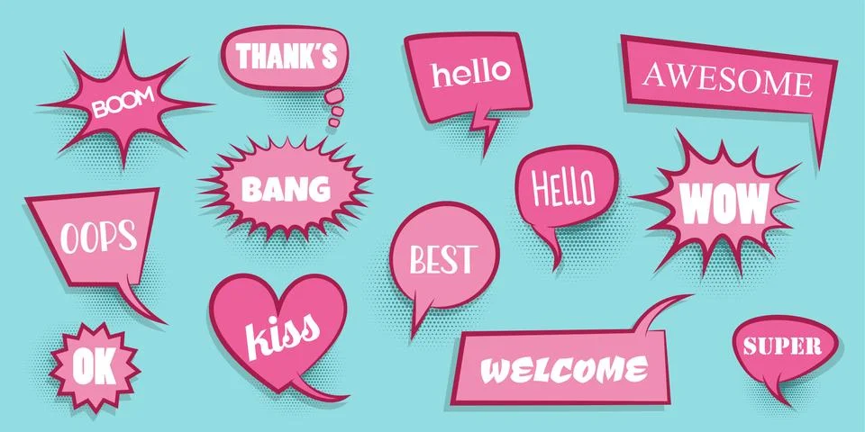 Comic text speeech bubble pop art Stock Illustration