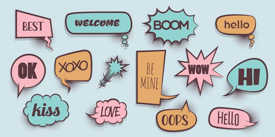 Comic text speeech bubble pop art Stock Illustration