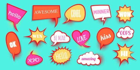 Comic text speeech bubble pop art Stock Illustration