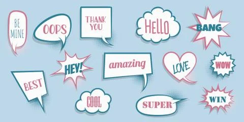 Comic text speeech bubble pop art Stock Illustration