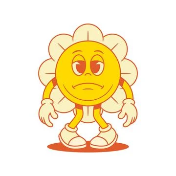 Comic tired sad yellow flower chamomile cartoon character contoured vector .. Stock Illustration