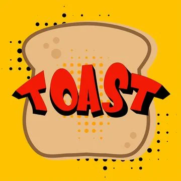 Comic Toast slice vector illustration on a yellow halftone background Stock Illustration
