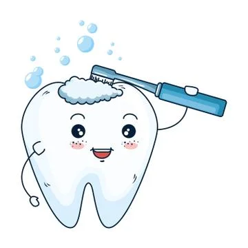 Comic tooth with toothbrush kawaii character Illustrazione stock