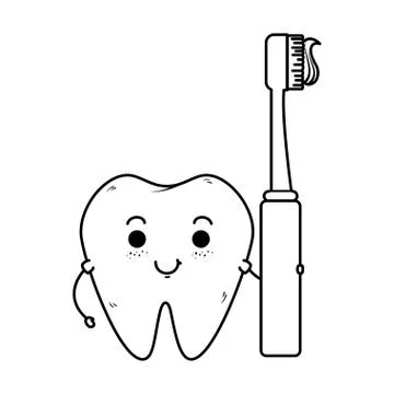 Comic tooth with toothbrush kawaii character Illustrazione stock