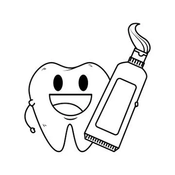 Comic tooth with toothpaste kawaii character Illustrazione stock
