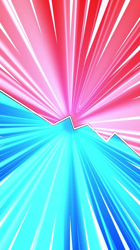 Comic versus action burst background red and cyan panels, fast white rays, dotte Stock Footage 340478324