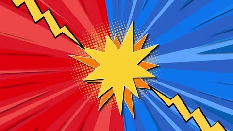 Comic versus background animation with star burst and lightning bolts, red .. Stock Footage 333944221