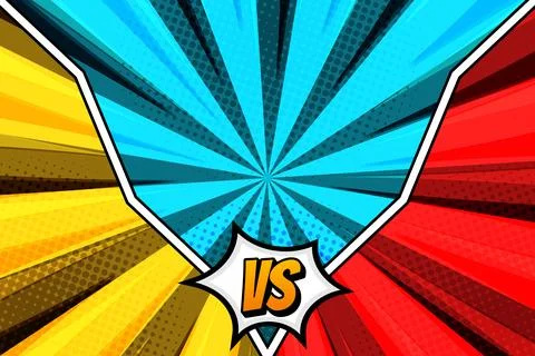 Comic Versus Screen Background with Bright Blue Yellow Red Sunburst Rays 스톡 일러스트