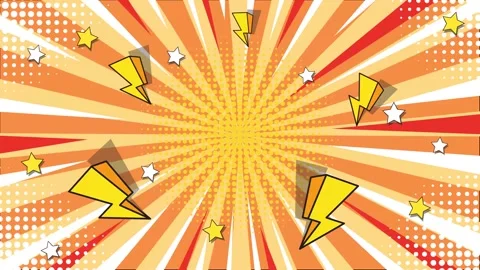 Comic in vibrant colors and explosive design elements in orange and yellow Stock Footage 293263435